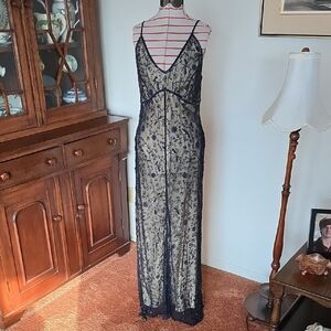 Mark Edwards Evening - Vintage Handcrafted Beaded Evening Dress, Navy & Biscotti